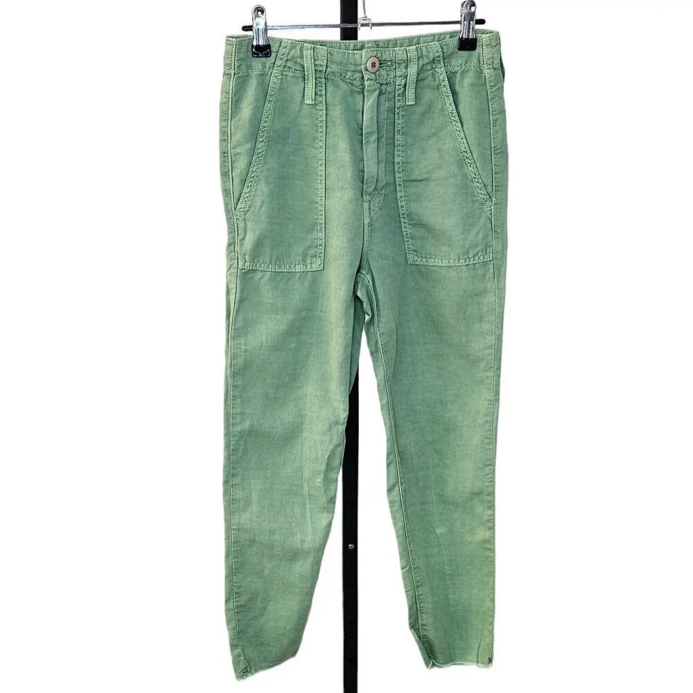 Mother Womens The Shaker  Chop Crop Hedge Green Size 23 Lyocell Cotton Raw Hem